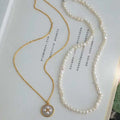 Double Layered Necklace Pearl Four Leaf Clover Pendant Necklace 4-5MM Natural Baroque Freshwater Pearl Necklace for Women