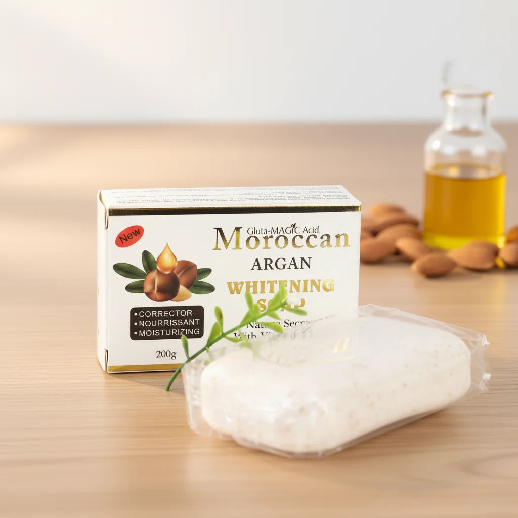 OEM Private Moroccan Label ARGAN Whitening Bleaching Soap Base with Glutathione Tablet Reduce Acne Smooth Face Body