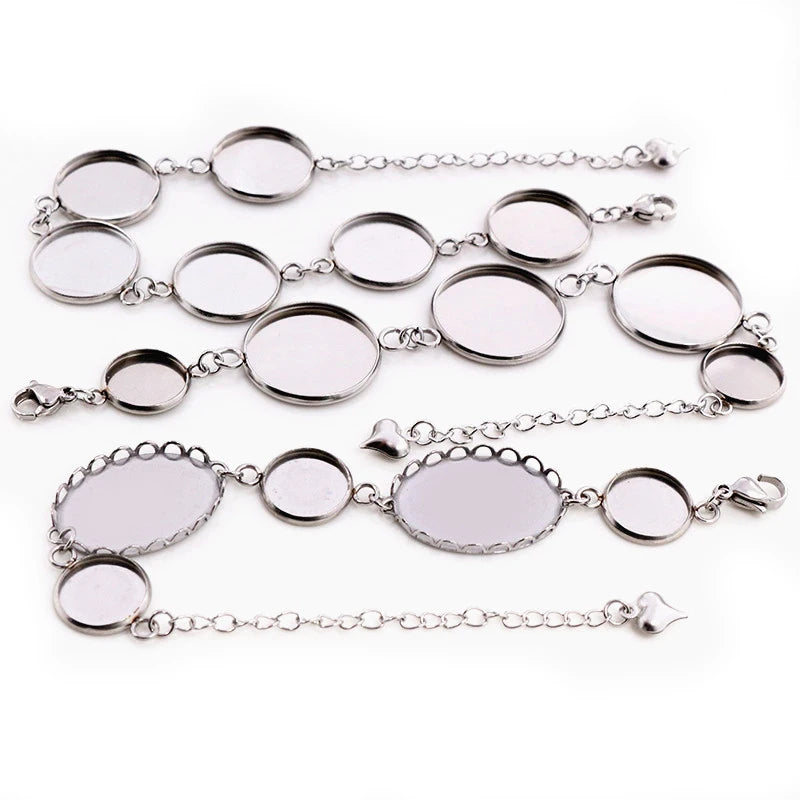 2pcs/lot 12mm 14mm 16mm 18mm 20mm 316 Stainless Steel Bangle Base Bracelet Blank Findings Tray Bezel Setting Cabochon Cameo