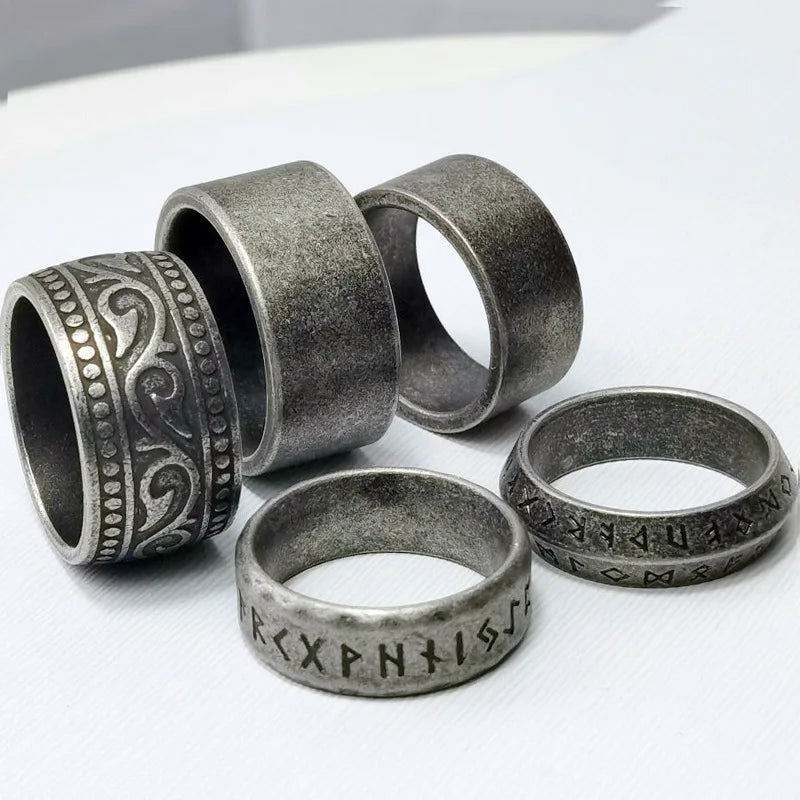 Men 8mm Vintage Stainless Steel Viking Runes Retro Stainless Steel Finger Rings for Men