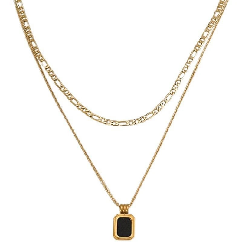 High Sense Necklace Double Layer Wear Block Light Luxury Niche Ins Wind Titanium Steel Women's Necklace