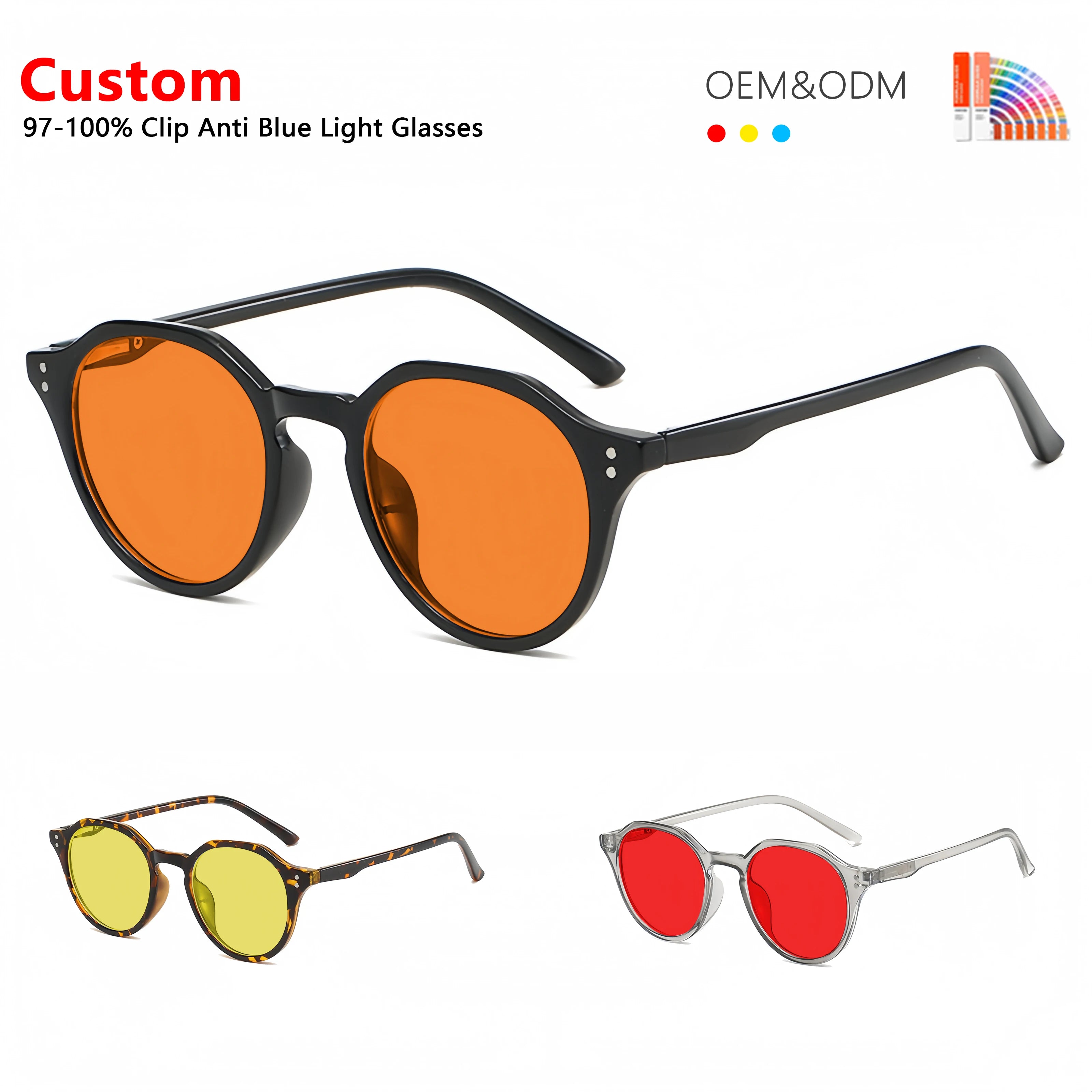 Wholesale Classics Custom Logo Round Fashion Design Orange Red Lens Optical TR90 Frames Unisex Bluelight Blocking Glasses