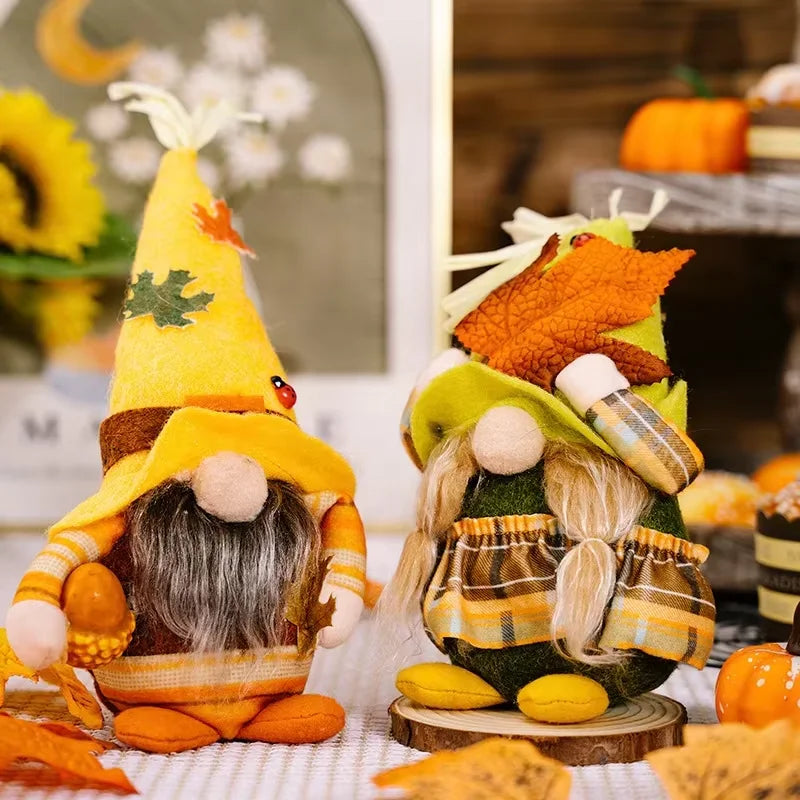 Harvest Festival Dwarf Decoration Knitted Fabric Maple Leaf Rudolf Doll Faceless Autumn Dwarf