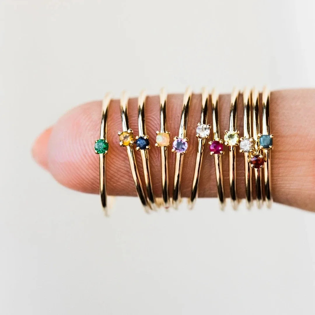 DAIHE Fashion Jewelry Gold Zircon Crystal Gemstone Thin Rings Women's Birthstone Ring