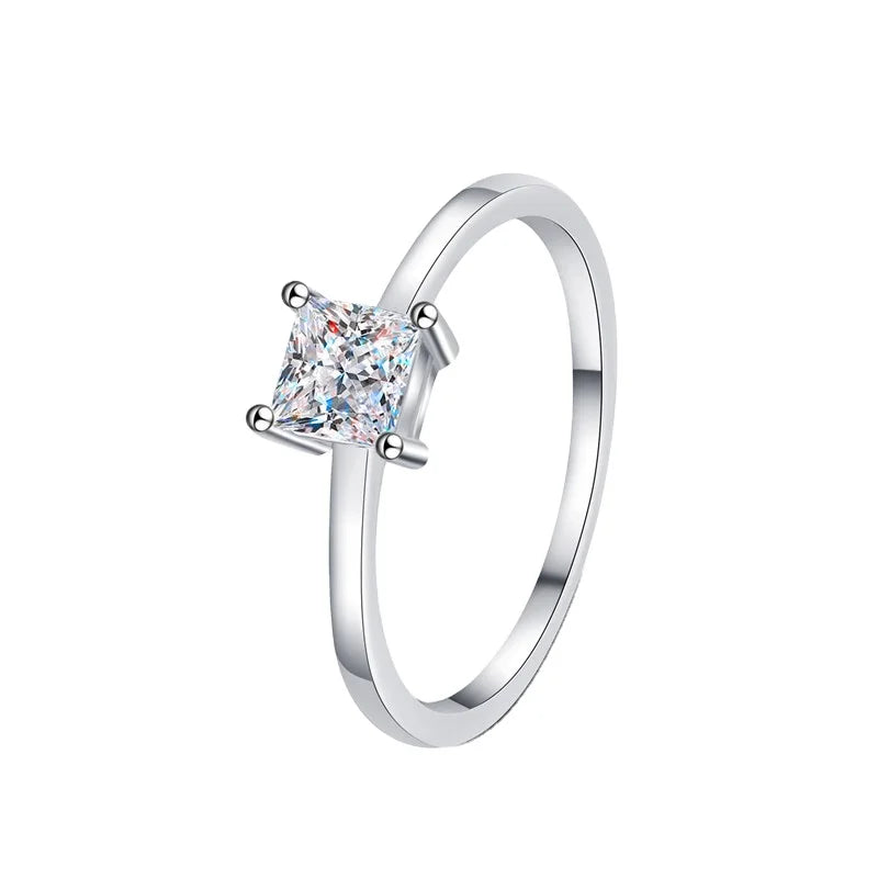 Real 0.6ct Moissanite Ring Princess Cut 925 Sterling Silver 18K White Gold Plated Luxury Jewelry Rings for Women
