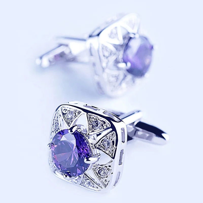 Men's Luxury Price High Quality Purple ZirconMan Accessory Button Cufflinks for Men Luxury Wholesale Manchetknopen