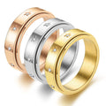 Rotatable Diamond Stainless Steel Zircon Rings Popular Anti Anxiety Rings Exquisite 6MM Shiny Couple Rings for Women Men Gifts