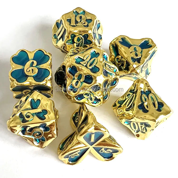 Metal Dice Factory Wholesale Dragon D&d Best Flower Polyhedral 7-Piece Rigid Zinc Alloy Metal Dice Set Nian Diceworks Metal Tin