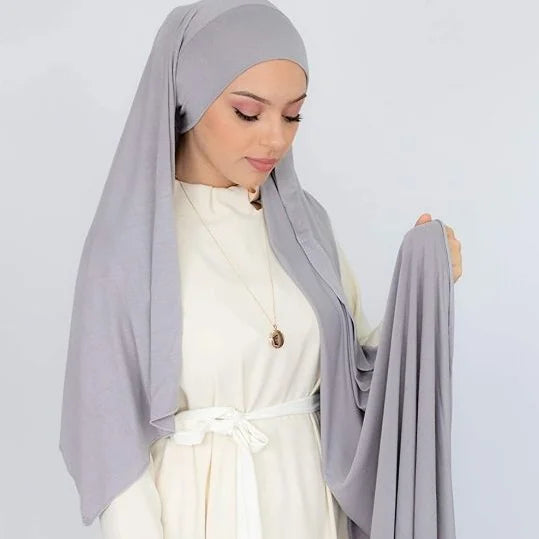 Elasticity Shawl Muslim Women Double Loop Jersey Instant Hijab Scarf Modal Plaid Four Season