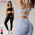 Janya High Quality Women's Sports Bra Gym Leggings Set Custom Logo Solid High Waist Scrunch Butt Fitness Yoga Workout Clothes