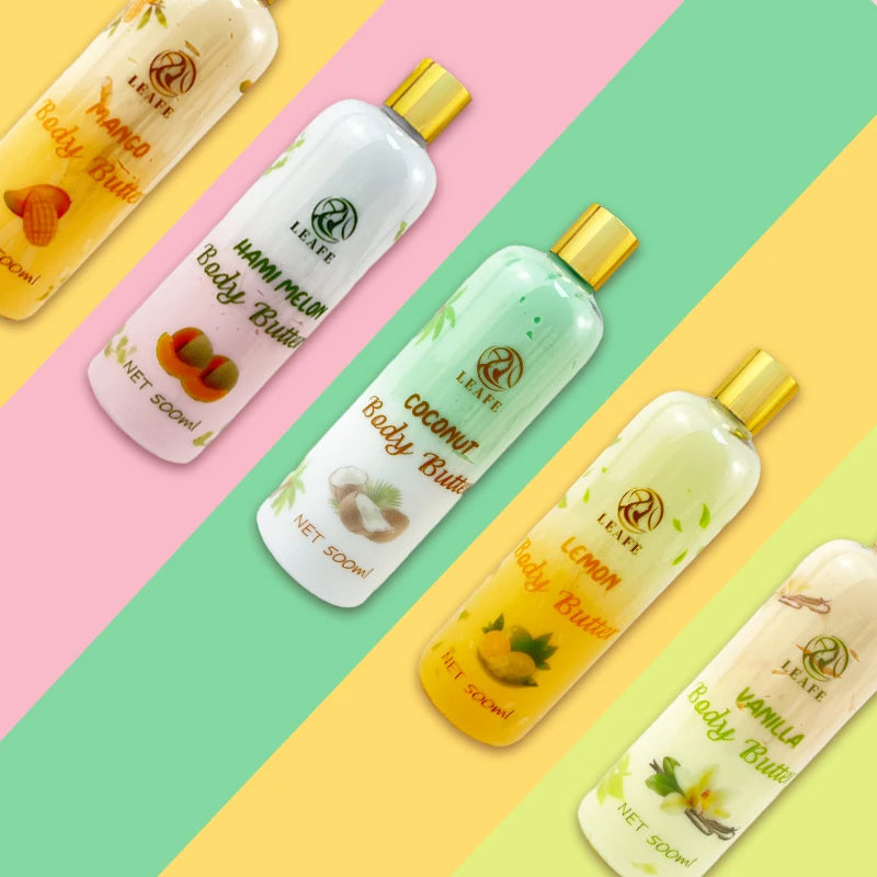 500ml Shea Strawberry Mango Coconut Colored Body Lotion Moisturizing Body Care Whitening Butter Lotion for Women