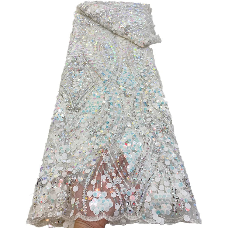White Sequins Dress Lace Fabric Embroidery Wedding Lace Materials Guipure Lace Fabric