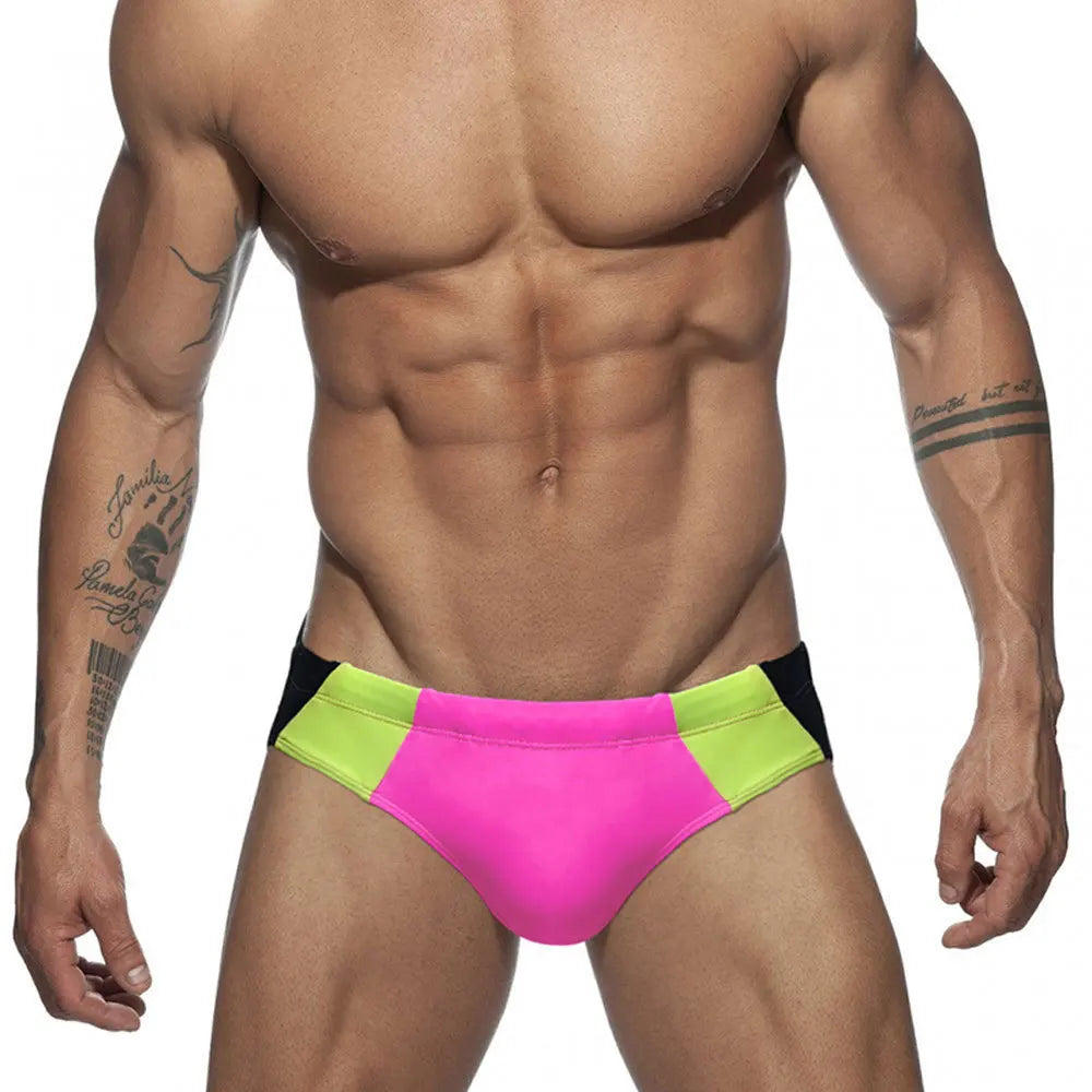 GZFZ-6214 Newly Design Men's Fashion Color Matching Nylon Triangle Swimming Trunks Nylon Swimming Shorts Man's Brief Boxer