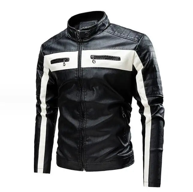 New Fashion Trend Patchwork Coat Men's PU Jacket Motorcycle Racing Jacket Men Leather Jacket