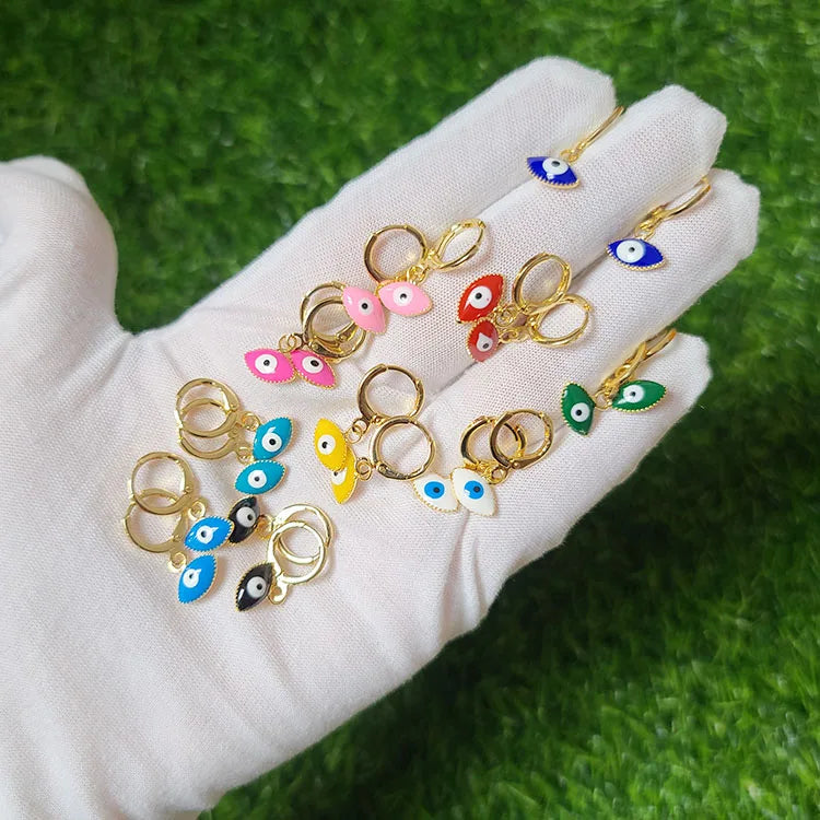 EM1289 Fashion Dainty Small Mini Minimalist 18k Gold Multicolor Women Enamel Rainbow Evil Eyes Huggie Hoop Earring for Ladies