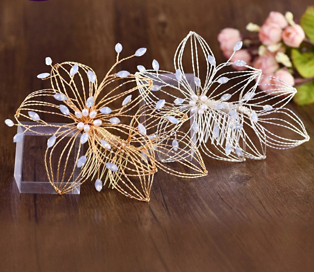 Leaf Shaped Opal Catwalk Hair Accessories of Wedding Hair Comb Hair Jewelry