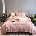 Customized Cozy Luxury Satin Pink Egyptian Cotton 500TC Jacquard European Style 4-Piece Duvet Cover Pillowcase Set All-Season