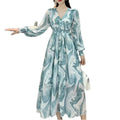 Women's Clothing Dresses Women Floral Print Long Sleeved Chiffon Sleeves Girl Casual Dress