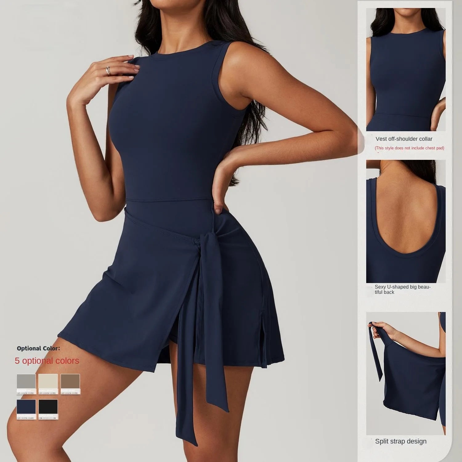 Custom Logo Anti-walking Tight-fitting Sports Dress Slim-looking Gym Wear With Chest Pad Casual Fitness Yoga Tennis Skirt