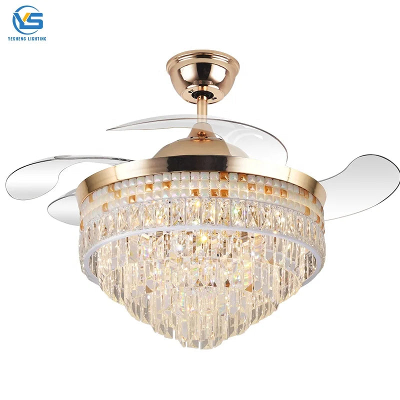 Y110 42-Inch Ceiling Fan with Crystal Chandelier 3-Blade DC Motor Remote Control Included Ceiling Fan with Light and Remote