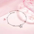 Summer Beach Women Jewelry 925 Sterling Silver Butterfly Double Layered Chain Anklets