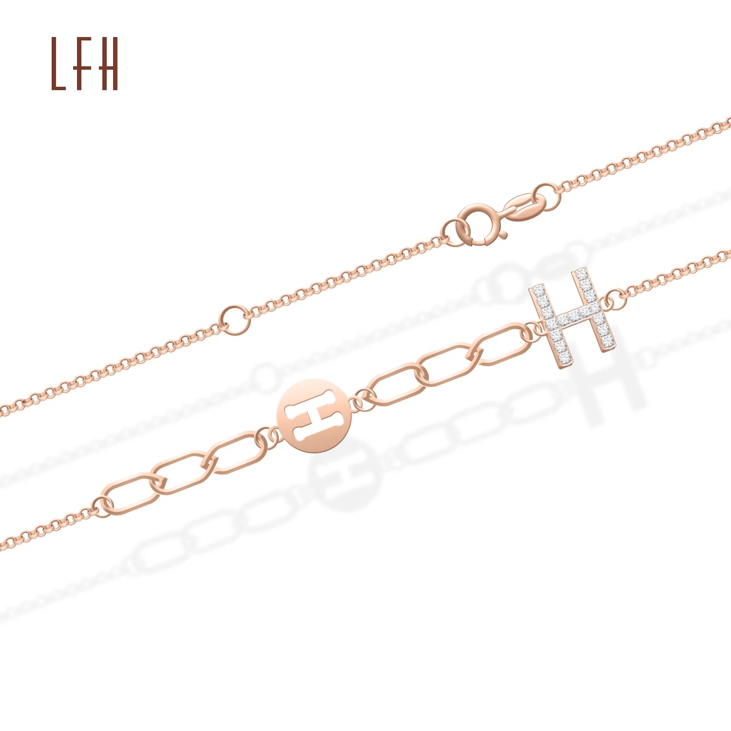 18k Pure Gold Geometric Bracelet Cool Breeze Personality Pin Pearl Thick Chain Charm Bracelet