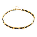 Hip Hop Hyperbolic Style Leather Rope Ring Chain Clavicle Choker Titanium Steel Plated 18K Necklace for Women
