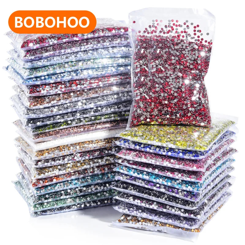BOBOHOO Wholesale Bulk Package Non Hot Fix Strass Flatback Crystal Stones Sliver Bottom Resin Rhinestones