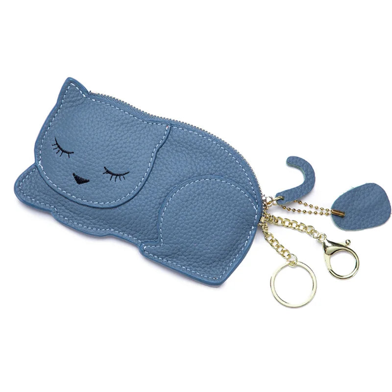 Leather Cute Coin Purse 2025 Cat Coin Bag Mini Girls Coin Purse Key Chain Women Change Purse with Zipper