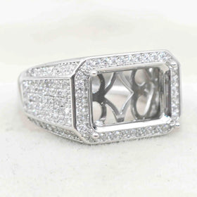 Sterling Silver 10*14mm Semi Mount Men's Ring Frame Empty Blank Claw Setting S925 Base Holder Without Center Stone for DIY Inlay
