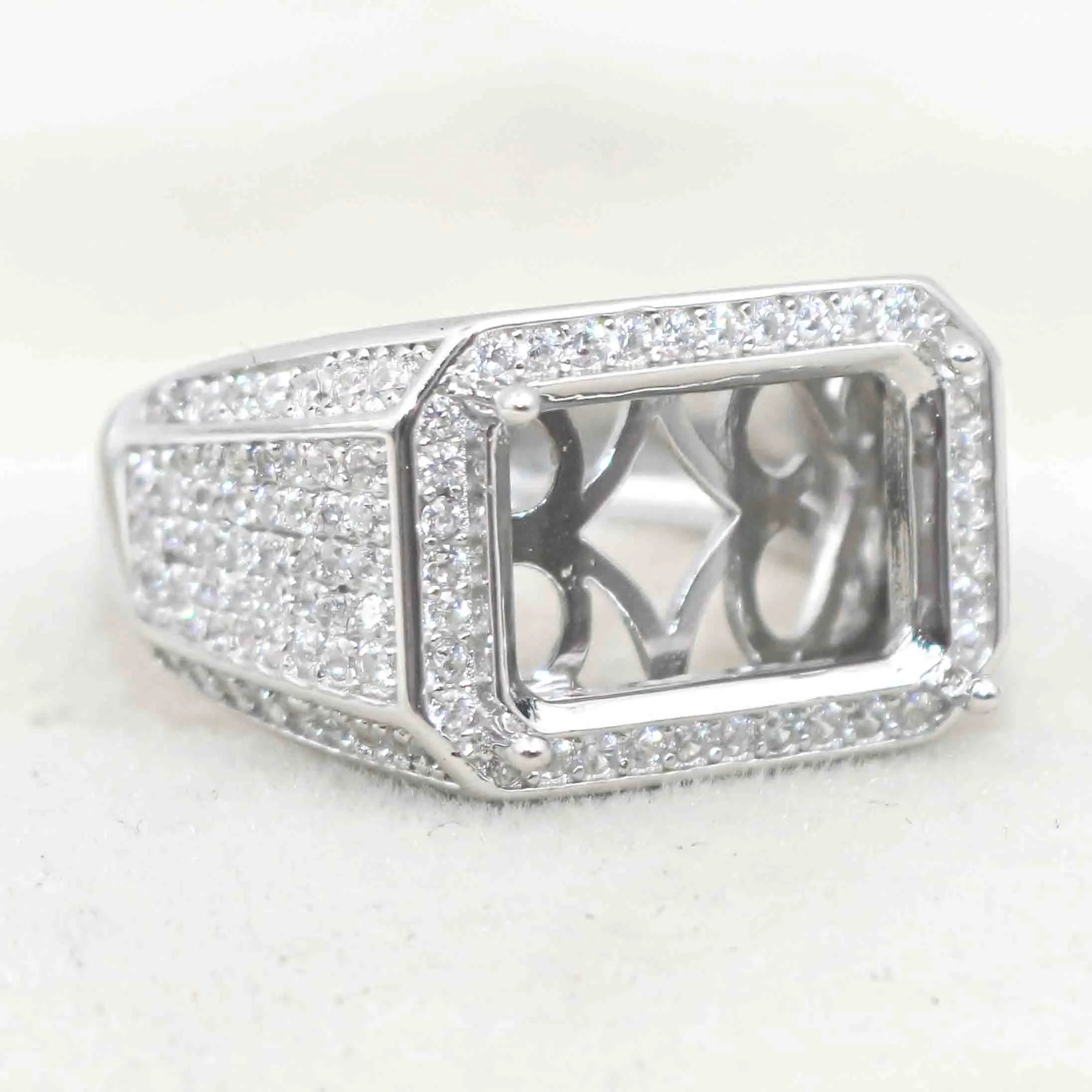 Sterling Silver 10*14mm Semi Mount Men's Ring Frame Empty Blank Claw Setting S925 Base Holder Without Center Stone for DIY Inlay