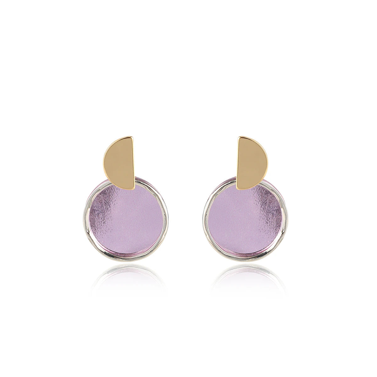 KITI Elegant Gold Accent Earrings with Purple Glitter Plastic Disc Fashion Jewelry for Women