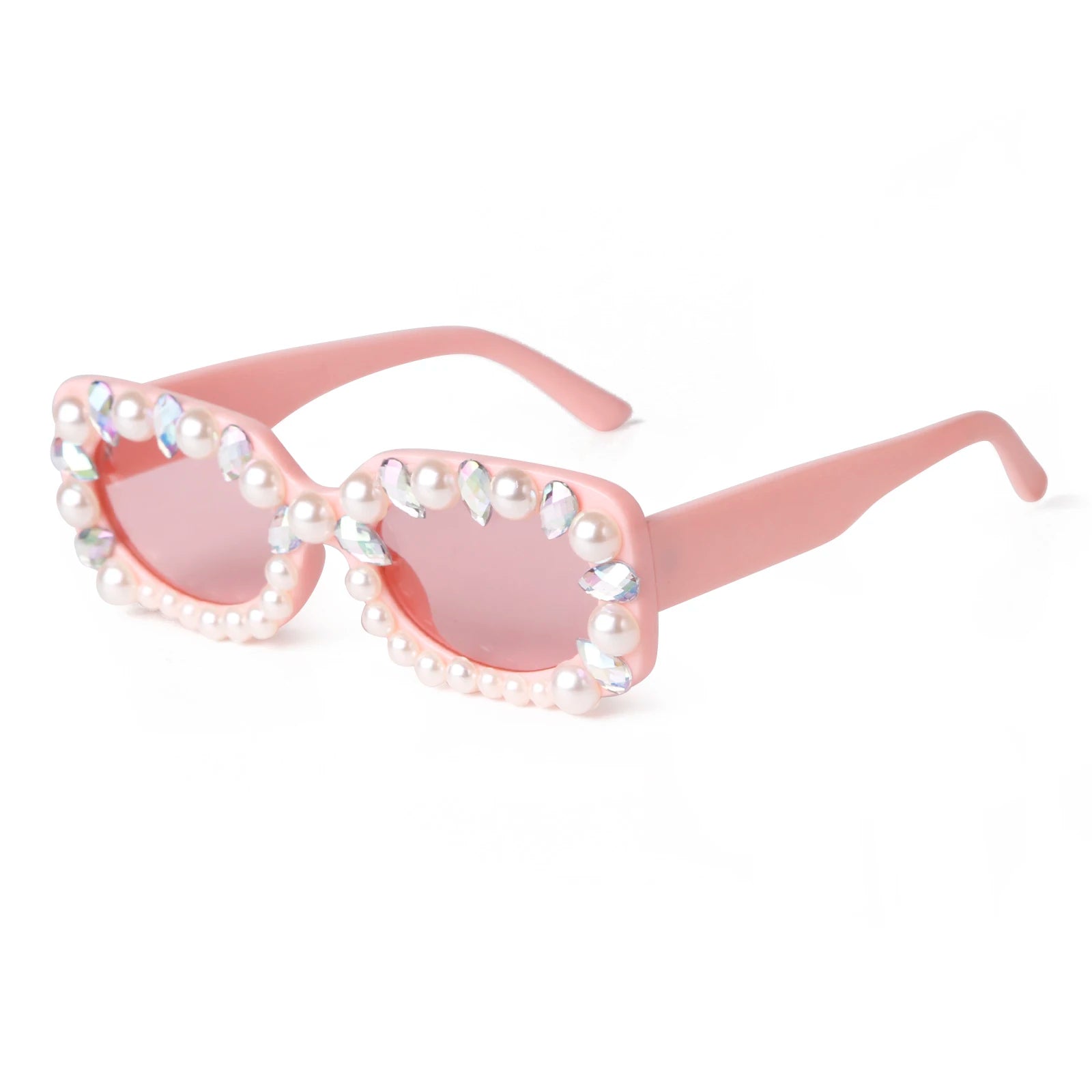 LOGO Custom Shades Glasses Small Square Frame Rhinestones Pearl Sunglasses Rectangle Black Bling Polygonal