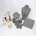 Custom Gray Fabric Jewelry Display Stand Necklace Holder with Ring & Earring Organizer Elegant Container Set
