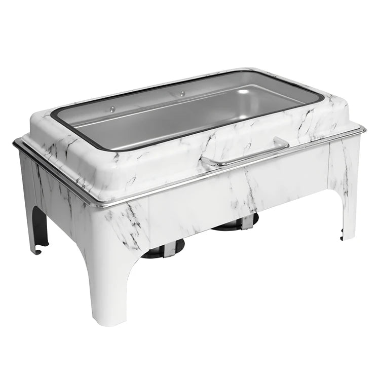 Catering Equipment Luxury Hotel 9L Black White Marble Design Stainless Steel Rectangle Hydraulic Chafing Dish Buffet Food Warmer