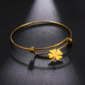 Fashion Women Four Leaf Clover Bangle Stainless Steel Real Gold Plated Bracelet Adjustable Bracelet for Women Jewelry Gifts