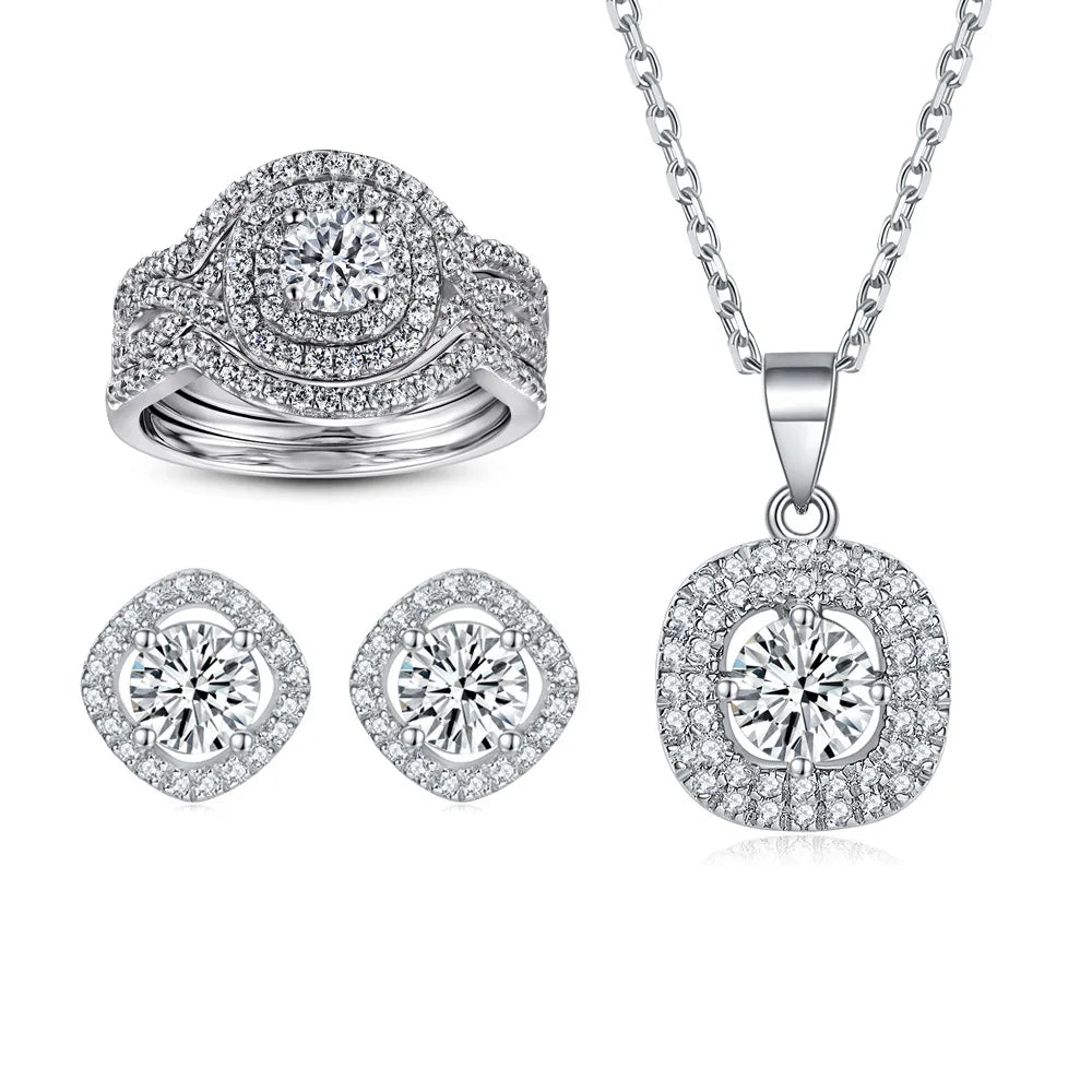 Trendy Fashion Round Cut Jewelry Sets 925 Sterling Silver Rhodium Plated Women Non Fade Jewelry Set
