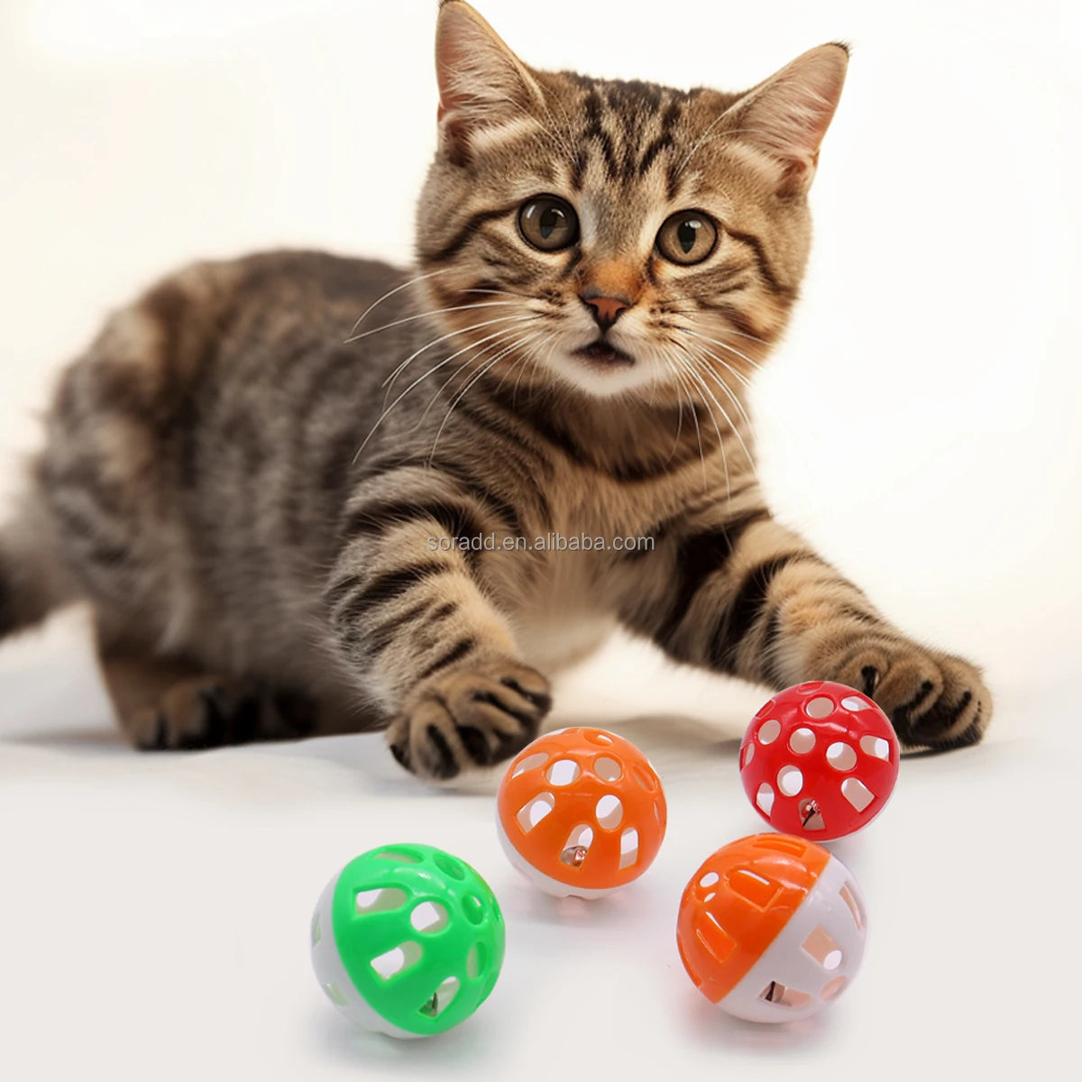 Hollow Plastic Cat & Dog Toy Ball with Small Bell Colorful Interactive Pet Ball Toy with Tinkle Sound for Cat Dog Play