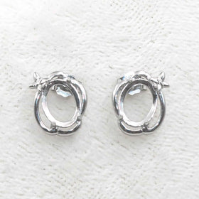 Sterling Silver 7*9mm Semi Mount Stud Earrings Empty Frame Support Blank Setting S925 Base Without Center Stone for DIY Inlay