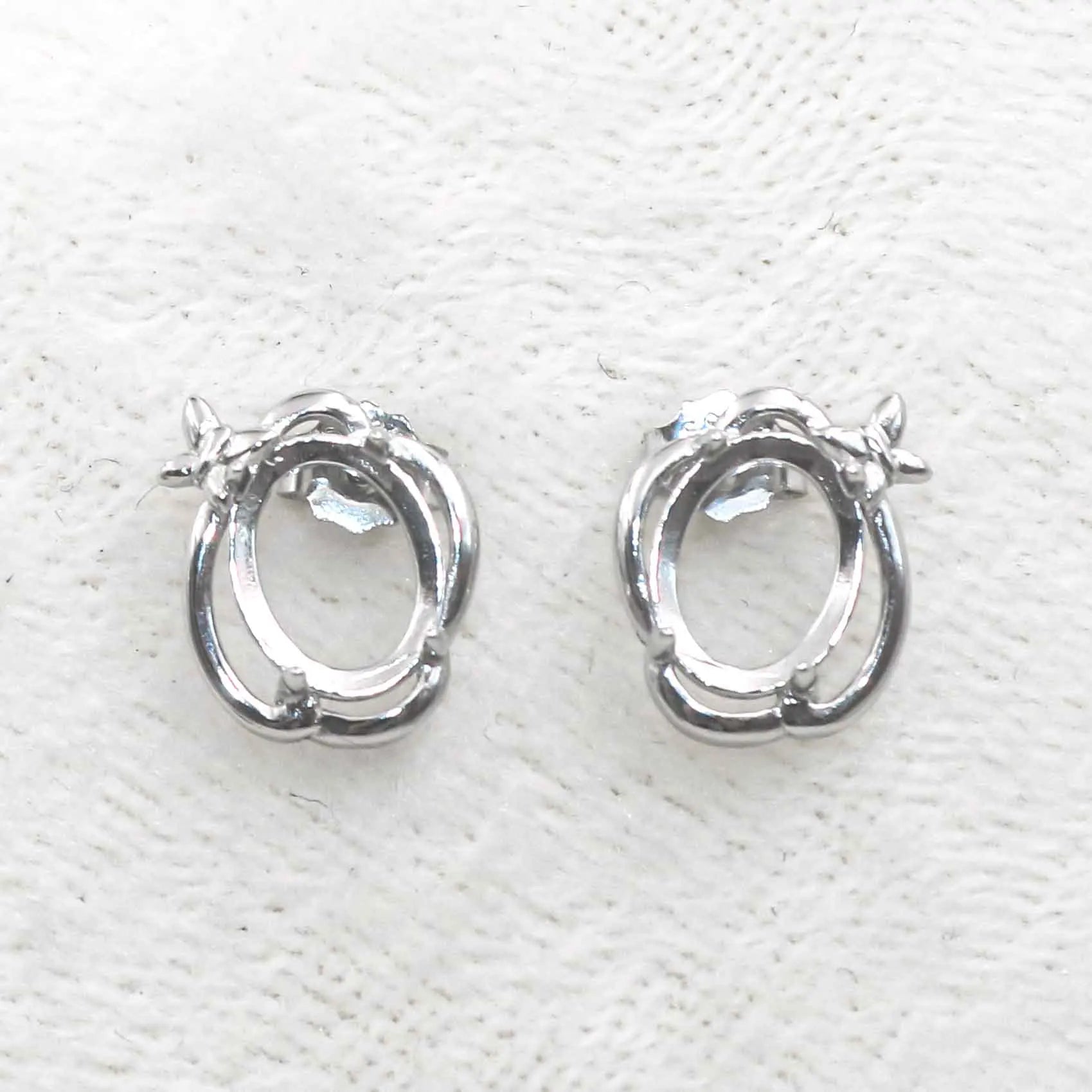 Sterling Silver 7*9mm Semi Mount Stud Earrings Empty Frame Support Blank Setting S925 Base Without Center Stone for DIY Inlay