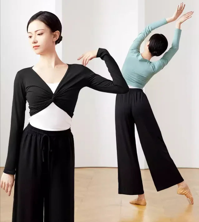 Women Teen Girls Cotton Long Sleeve Ballet Tops