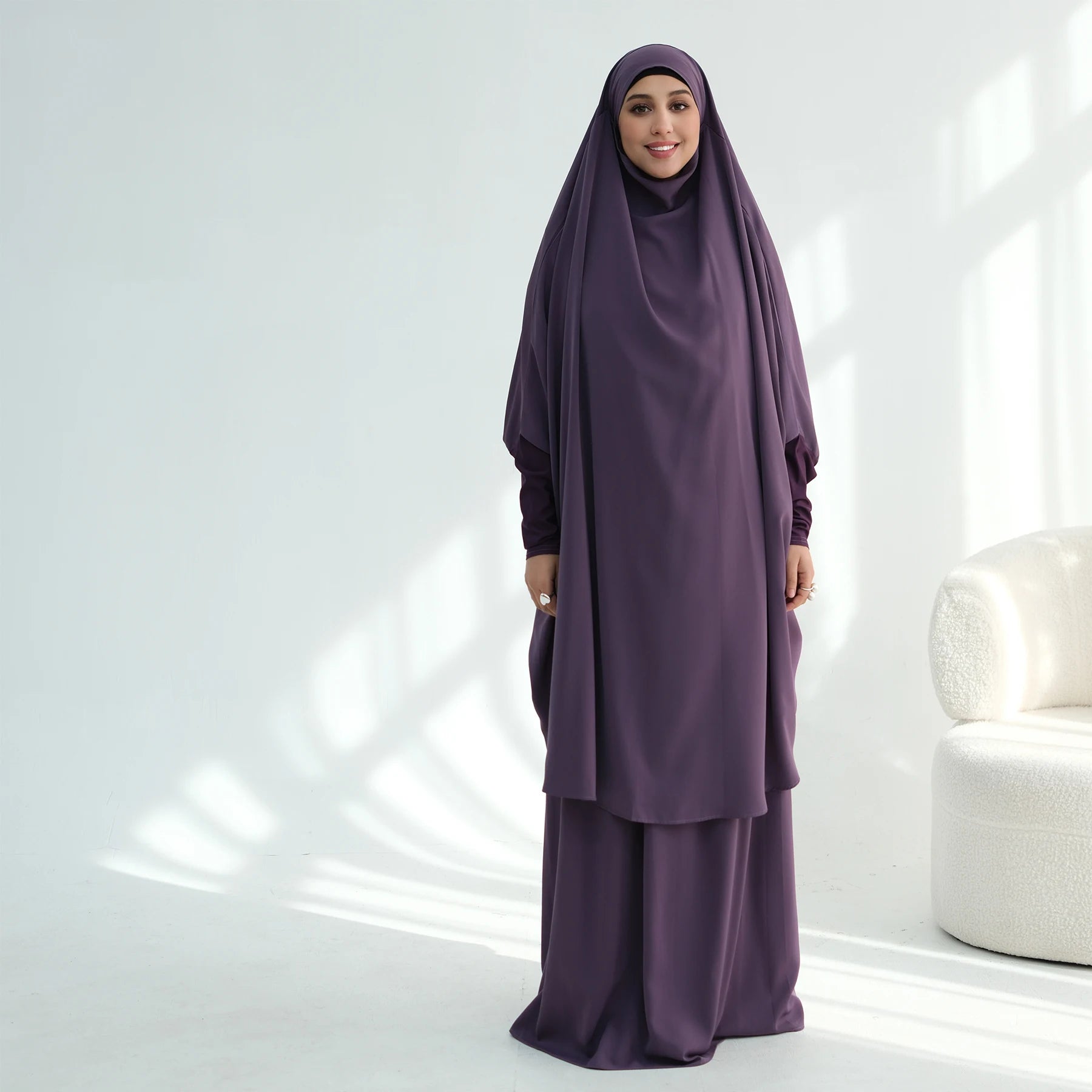 Loriya Fashion Islamic Clothing Nida Material Prayer Abaya Set Top and Long Skirt Abaya Dress for Women 2PCS EID Collections