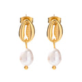 18k Stainless Steel Gold Plated Freshwater Pearl Pendant Earring Delicate Shell Design Drop Earring