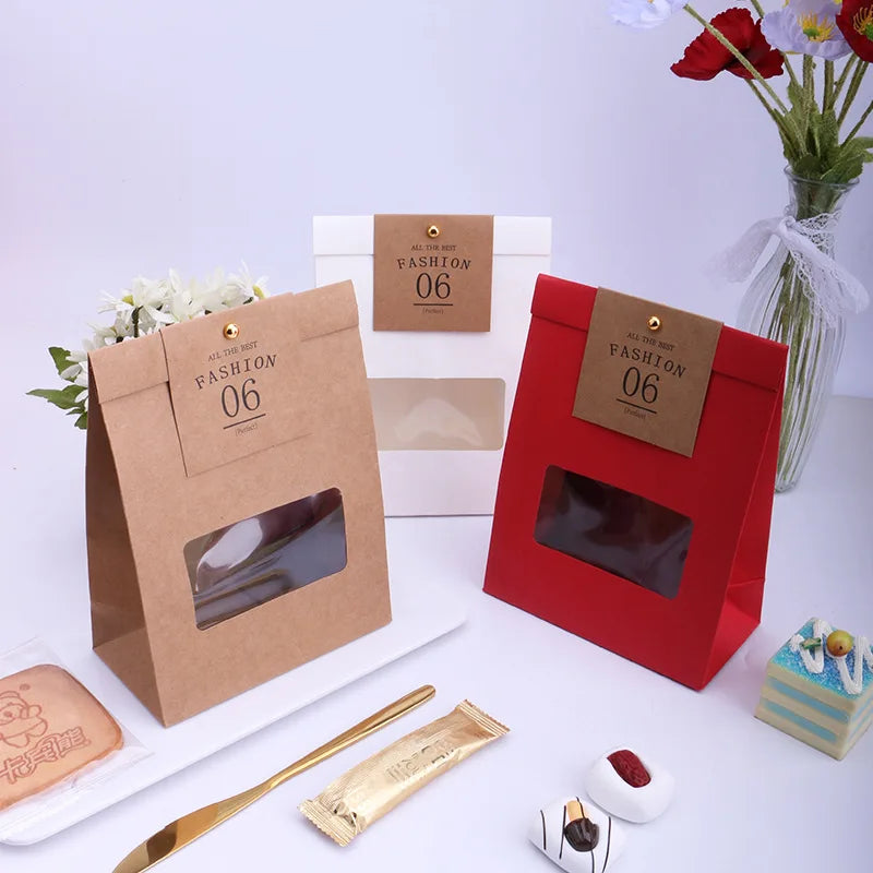 PVC Window Kraft Paper Bag Nougat  for Candy Cookie Bags Snowflake Crisp Packaging Paper Bags Wholesale