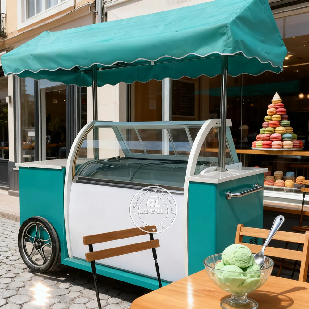 Portable Compact Stainless Steel Ice Cream & Gelato Cart with GPS Tracking Rust Resistant Trendy Outdoor Dessert Cart