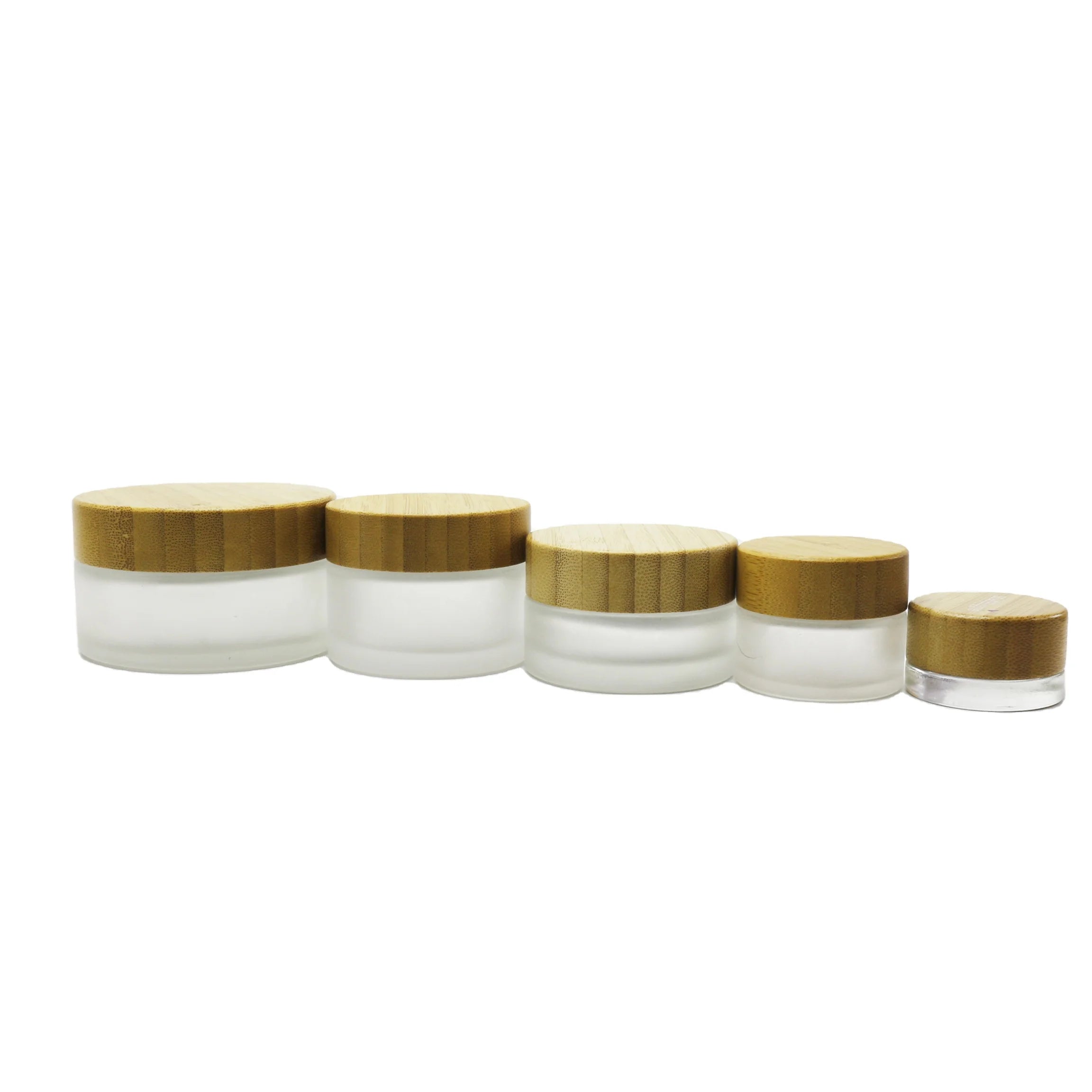 Frosted Clear Cosmetic Packaging Glass Jar with Bamboo Lid Glass Cosmetic Jar