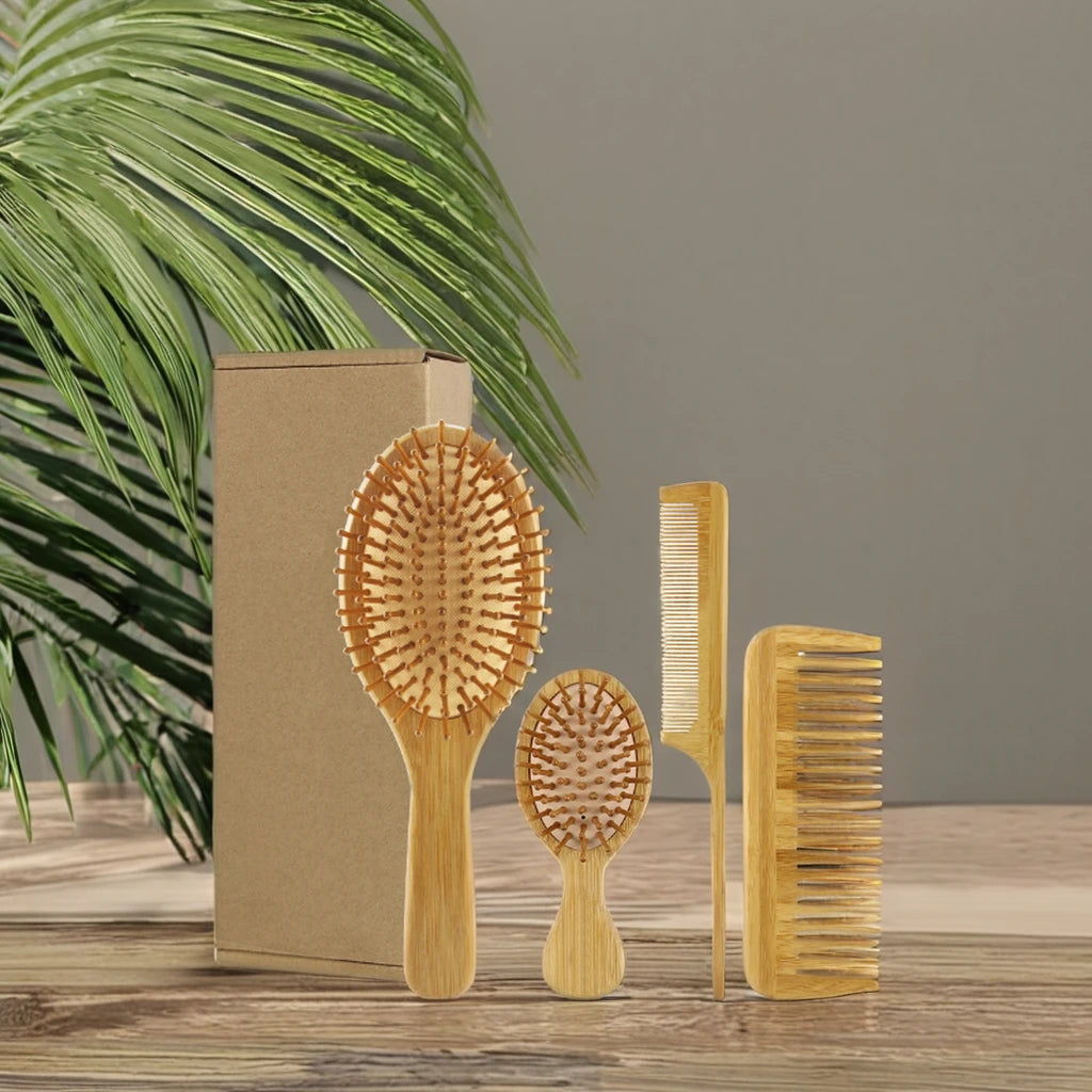 Hot Selling Bamboo Wood Hair Brush and Comb Biodegradable Environmentally Friendly Bamboo Hair Brush Set Wholesale