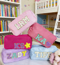 Waterproof Large Nylon Pouch  with Glitter Patch Toiletry Cosmetic Pouch Makeup Bag
