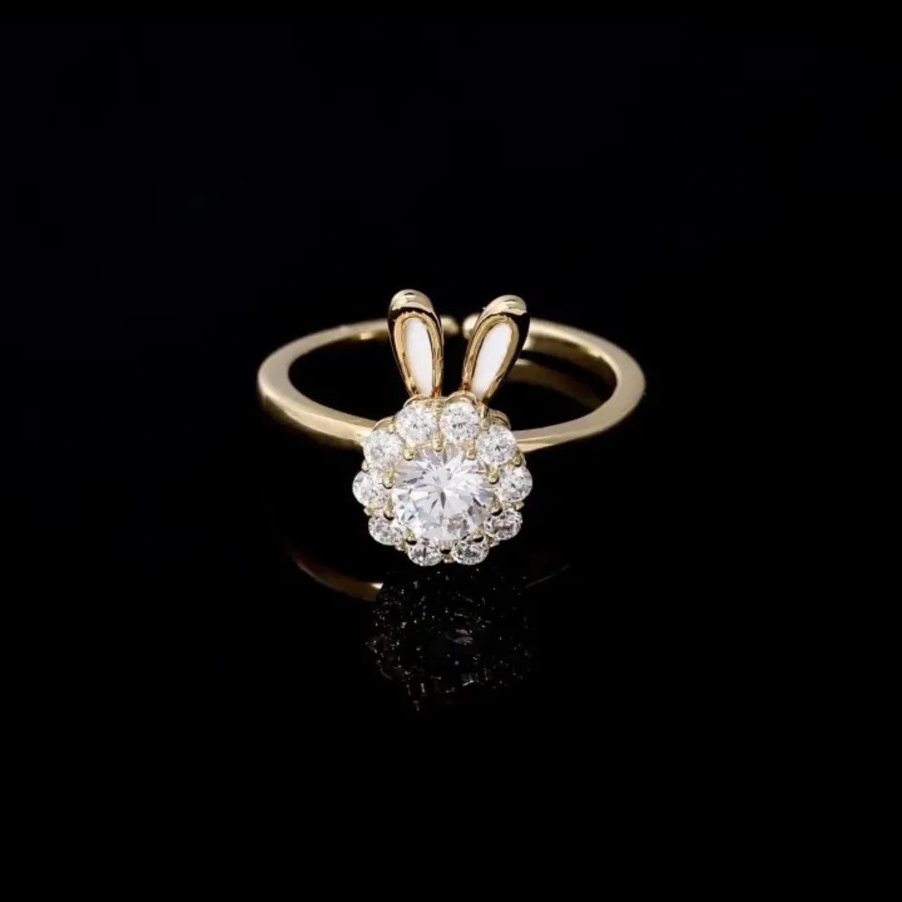 Zircon Rotating Ring Relieving Stress Rabbit Cute Cubic Zirconia Spinner Copper Ring Open Adjustable for Valentine's Day Gift