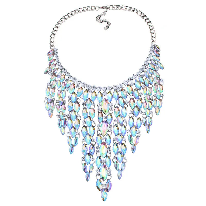 New Trendy Fashion Bridal Jewelry rainbow Rhinestone Necklace for Women